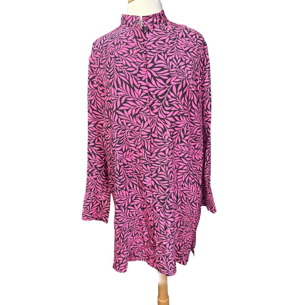 DIANE VON FURSTENBERG 100% Silk Pink Black Leaf Print Shift Dress